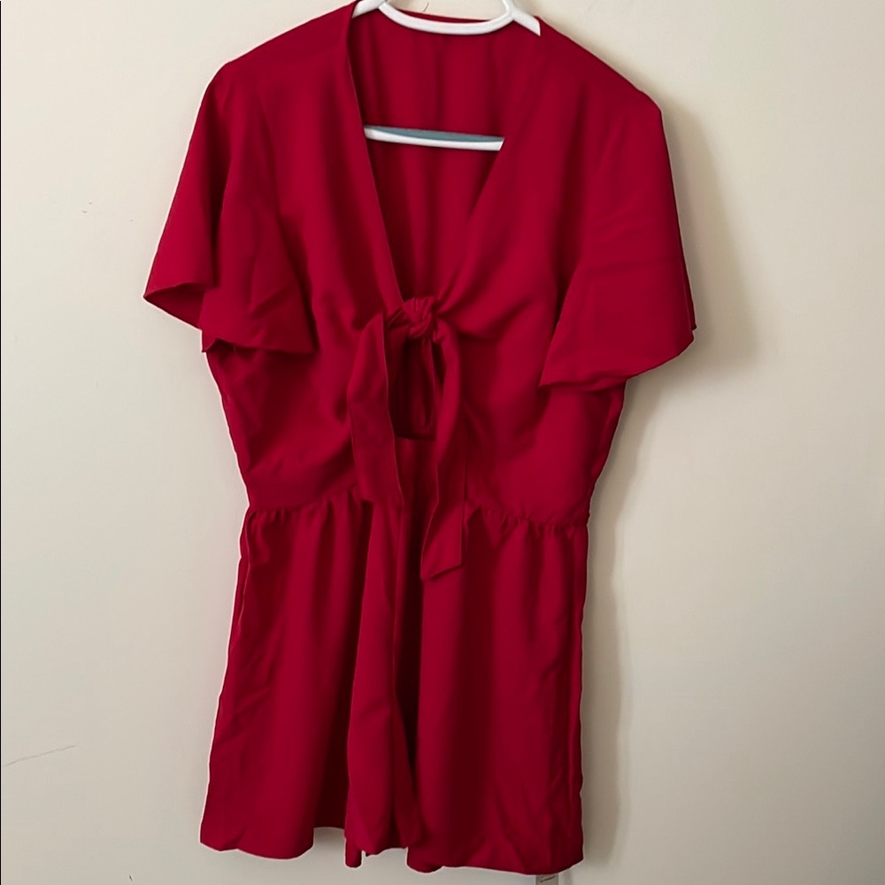 Cupshe Red Short Sleeve Tie-Front Romper